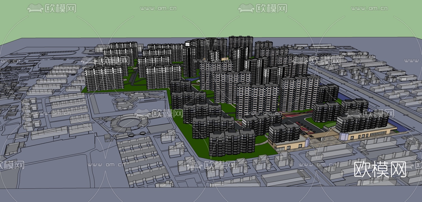 现代小区规划su模型下载