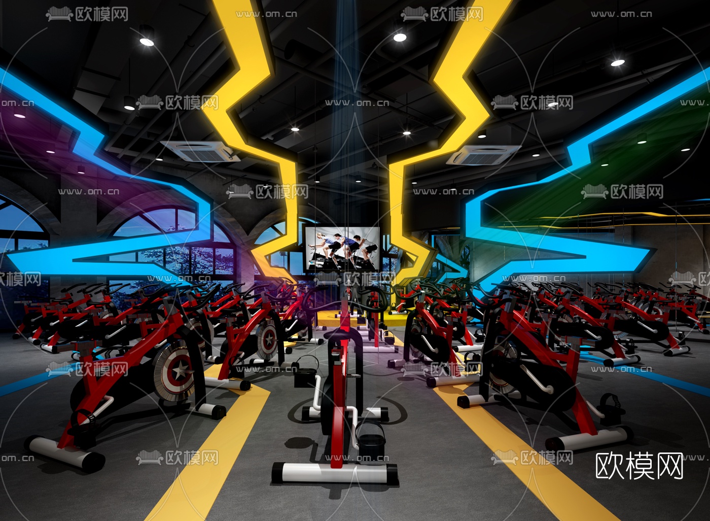 现代健身房动感单车房3d模型下载