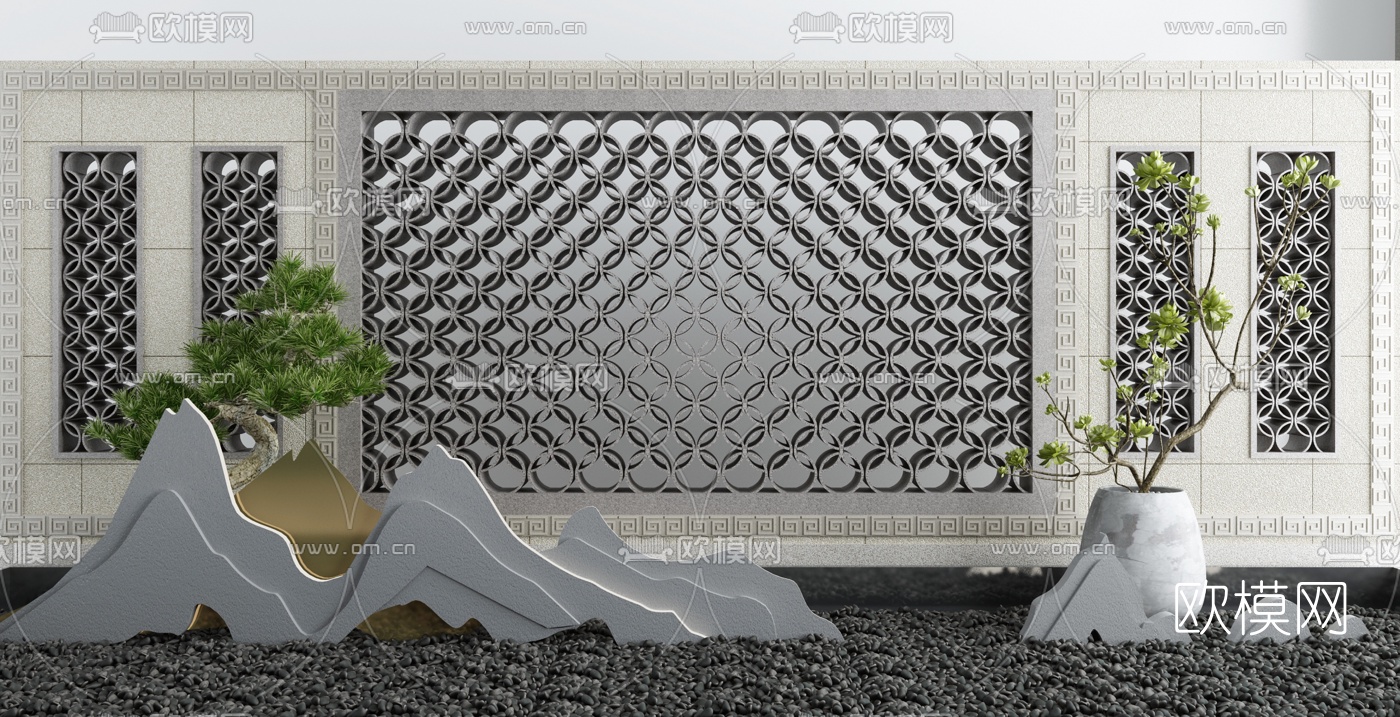 新中式假山鹅卵石景观小品3d 模型下载