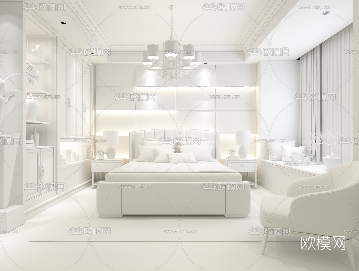 新中式卧室3d模型下载（渲染图2）