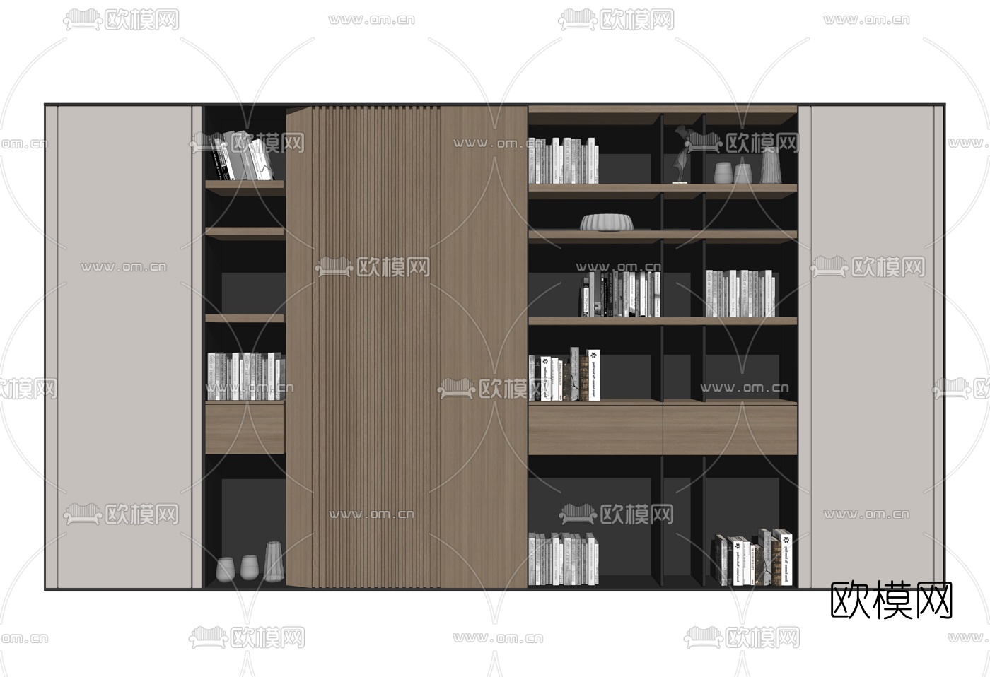 现代书柜装饰柜su模型下载