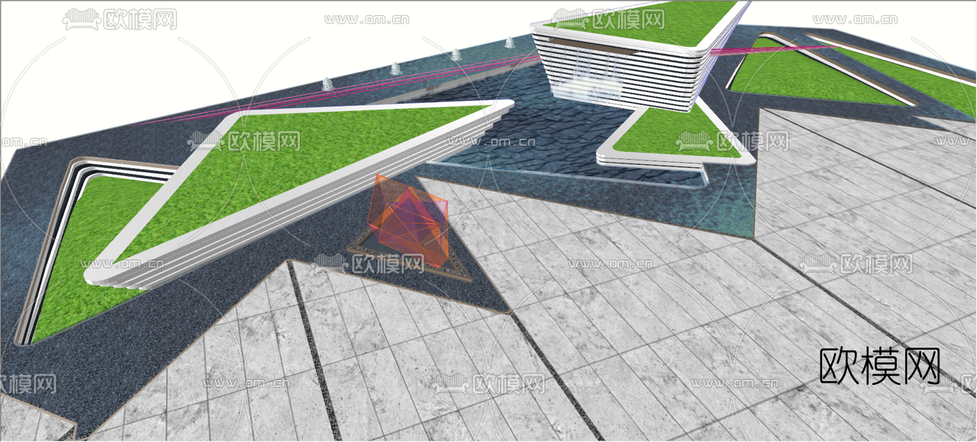 现代小区园林景观su模型下载（渲染图6）