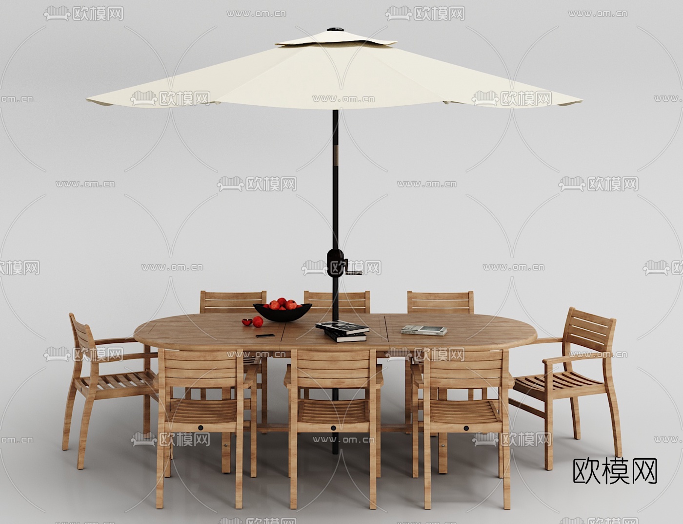 现代实木户外餐桌椅3d模型下载