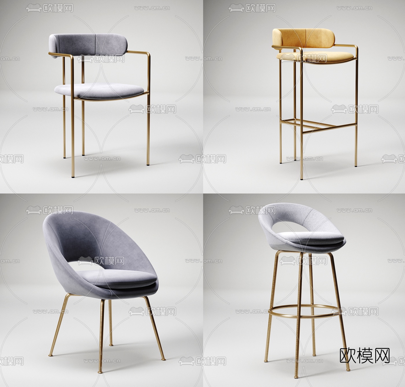 现代绒布吧台椅单椅3d模型下载