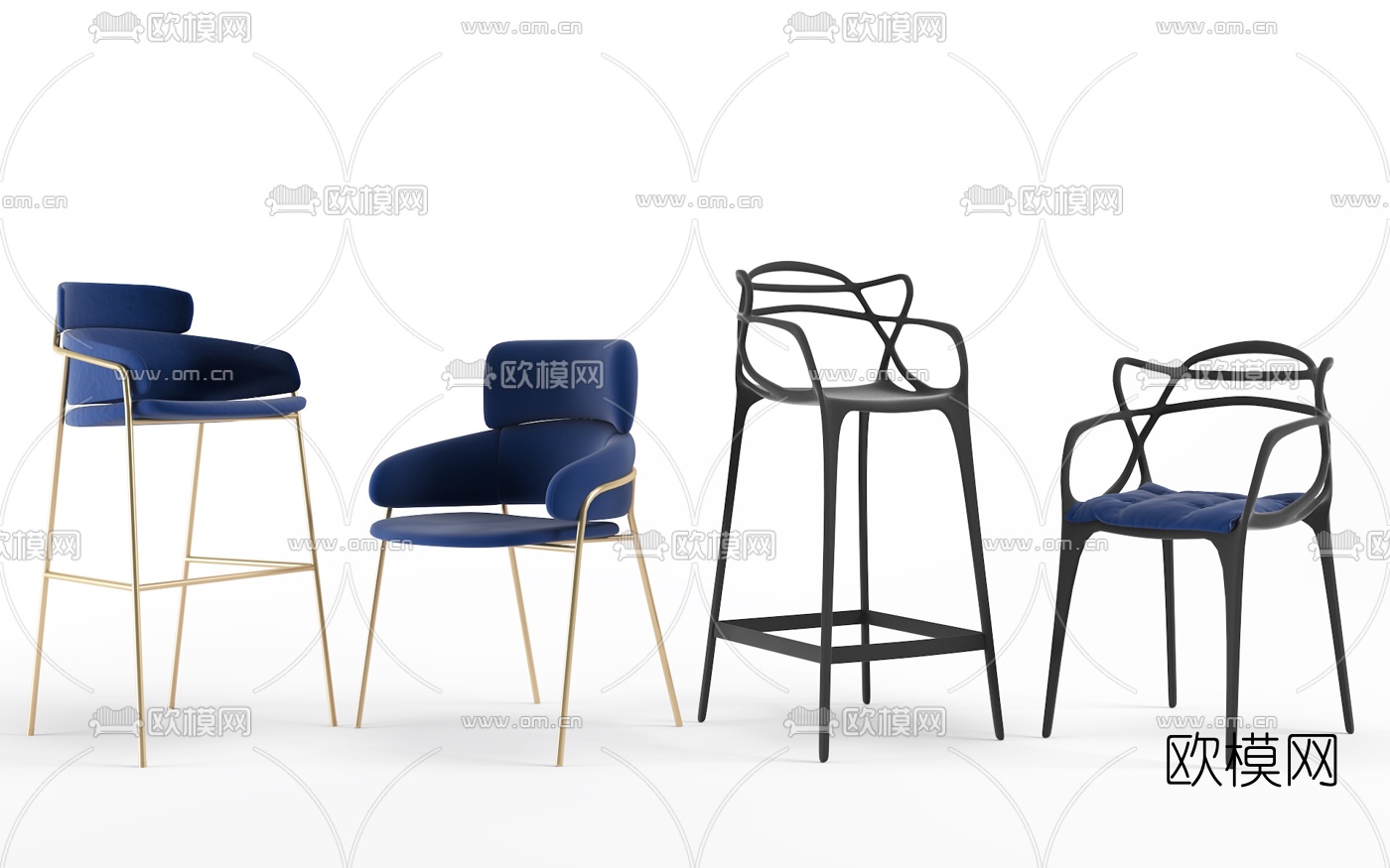 现代轻奢吧椅椅子组合3d模型下载（渲染图2）