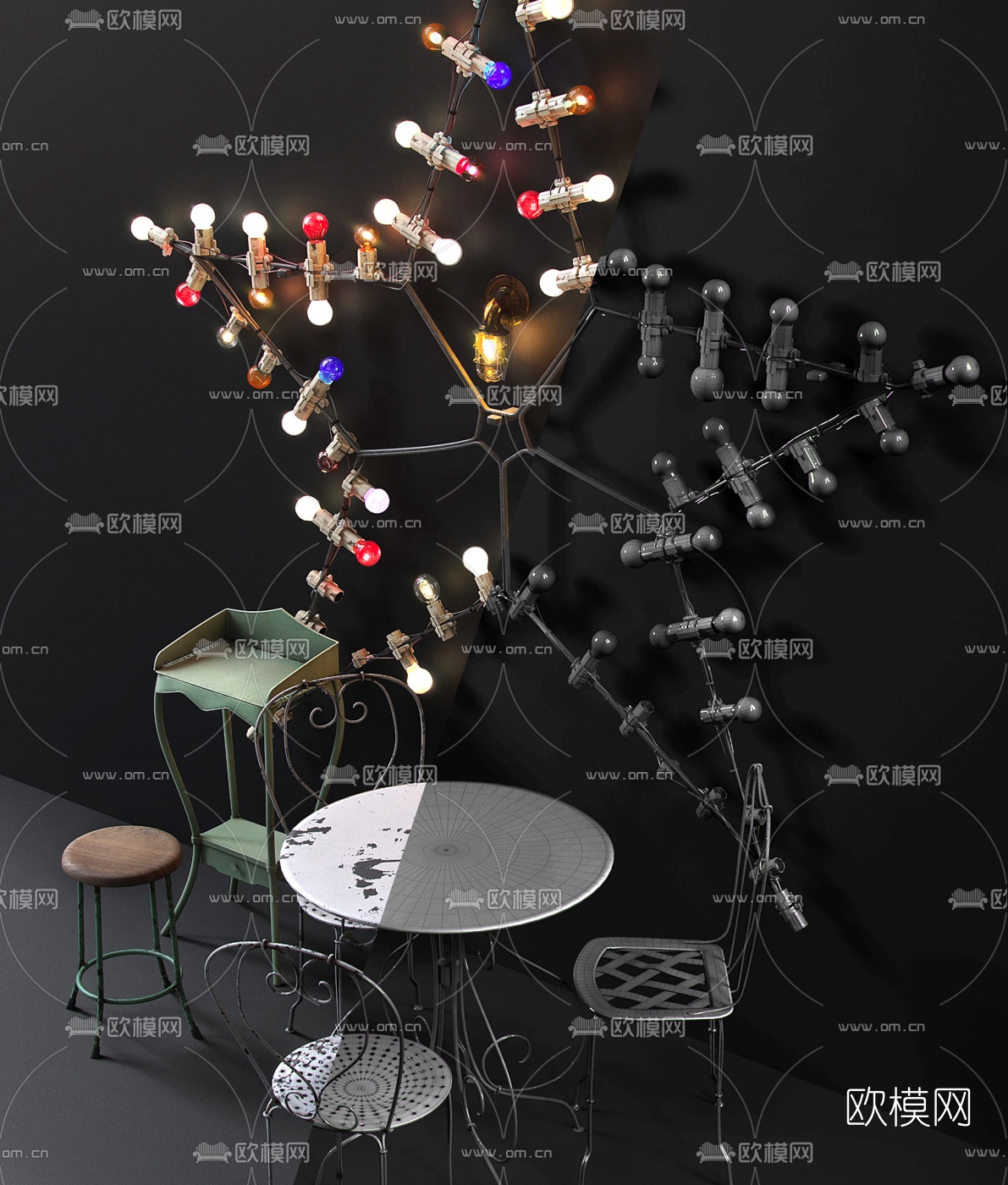 工业风铁艺休闲桌椅3d模型下载（渲染图2）