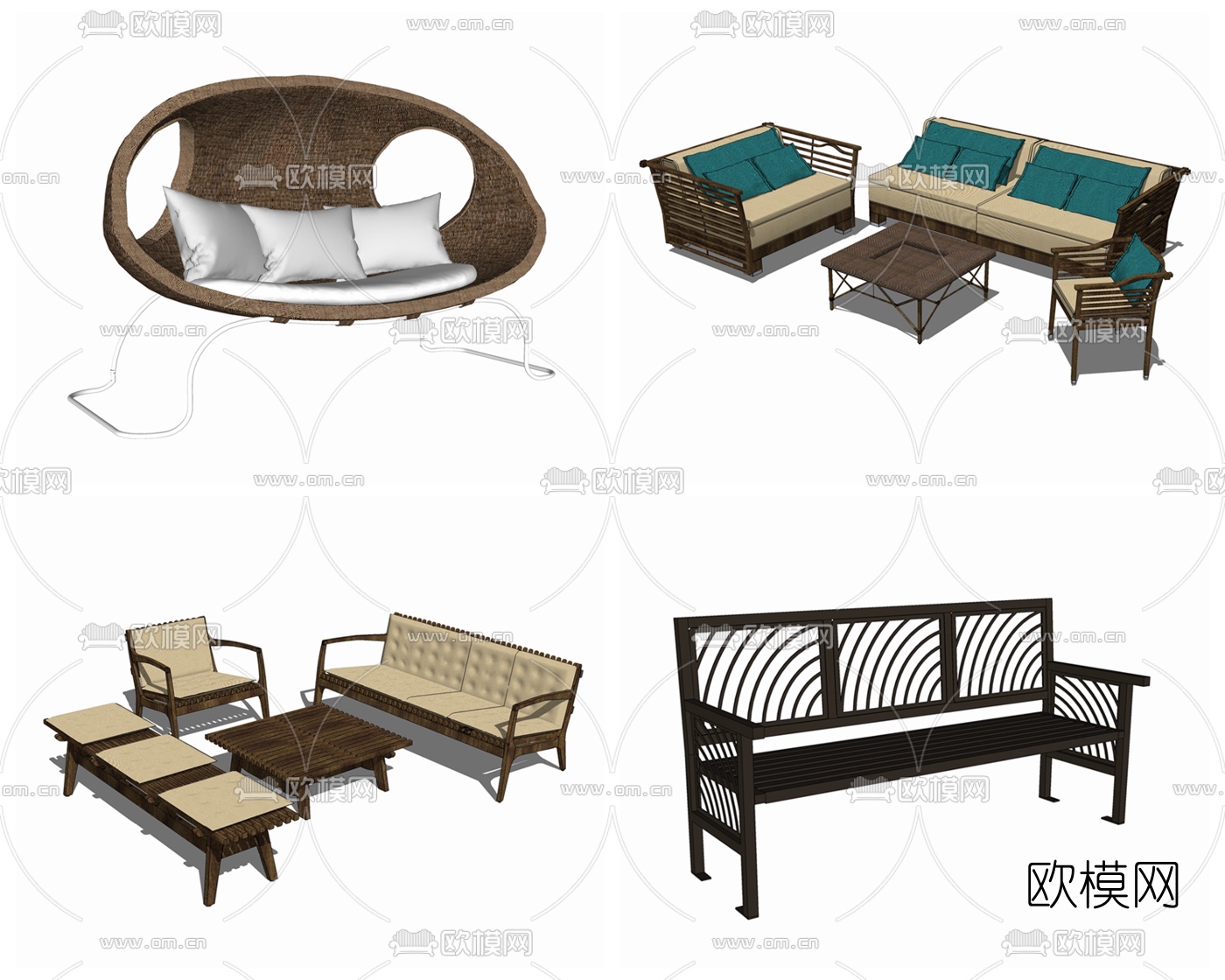 现代户外休闲沙发su模型下载