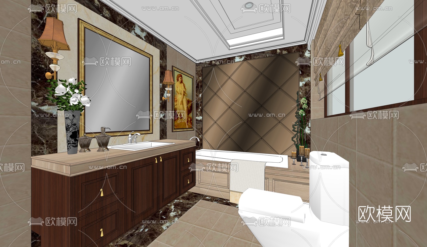欧式浴室卫生间su模型下载（渲染图2）