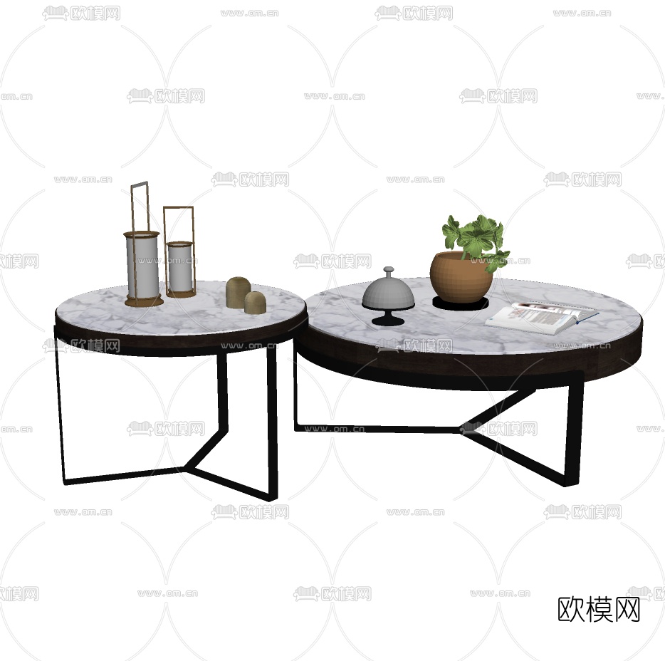 现代大理石茶几su模型下载（渲染图2）