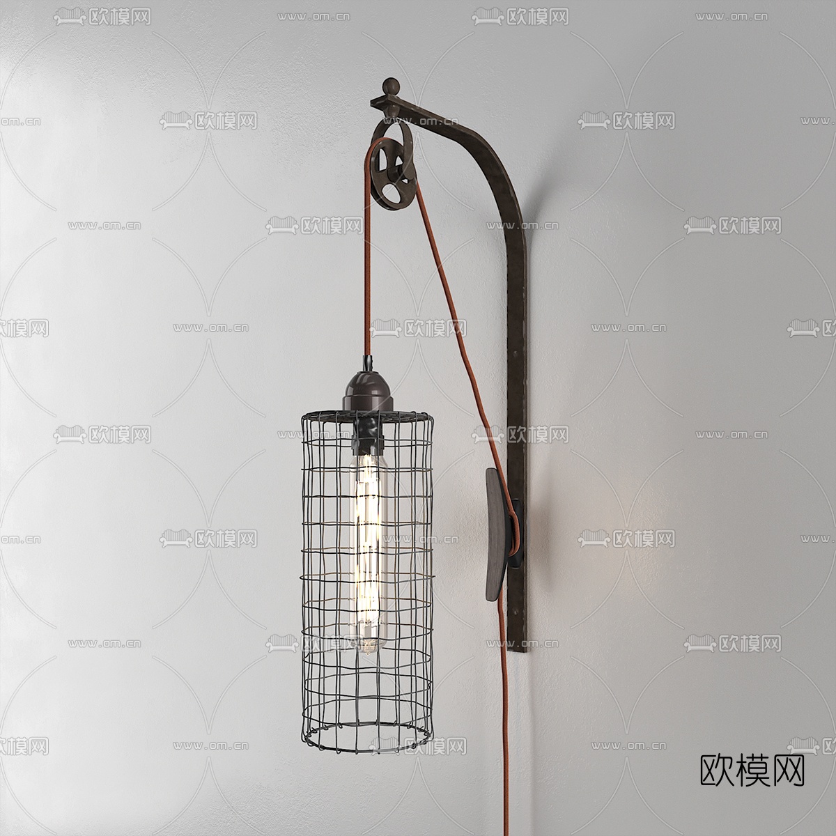 工业风铁艺壁灯3d模型下载（渲染图1）