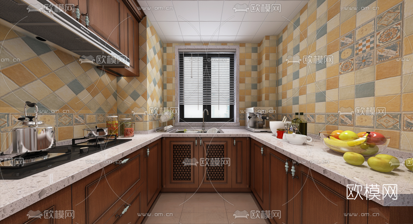美式风格厨房VR全景3d模型