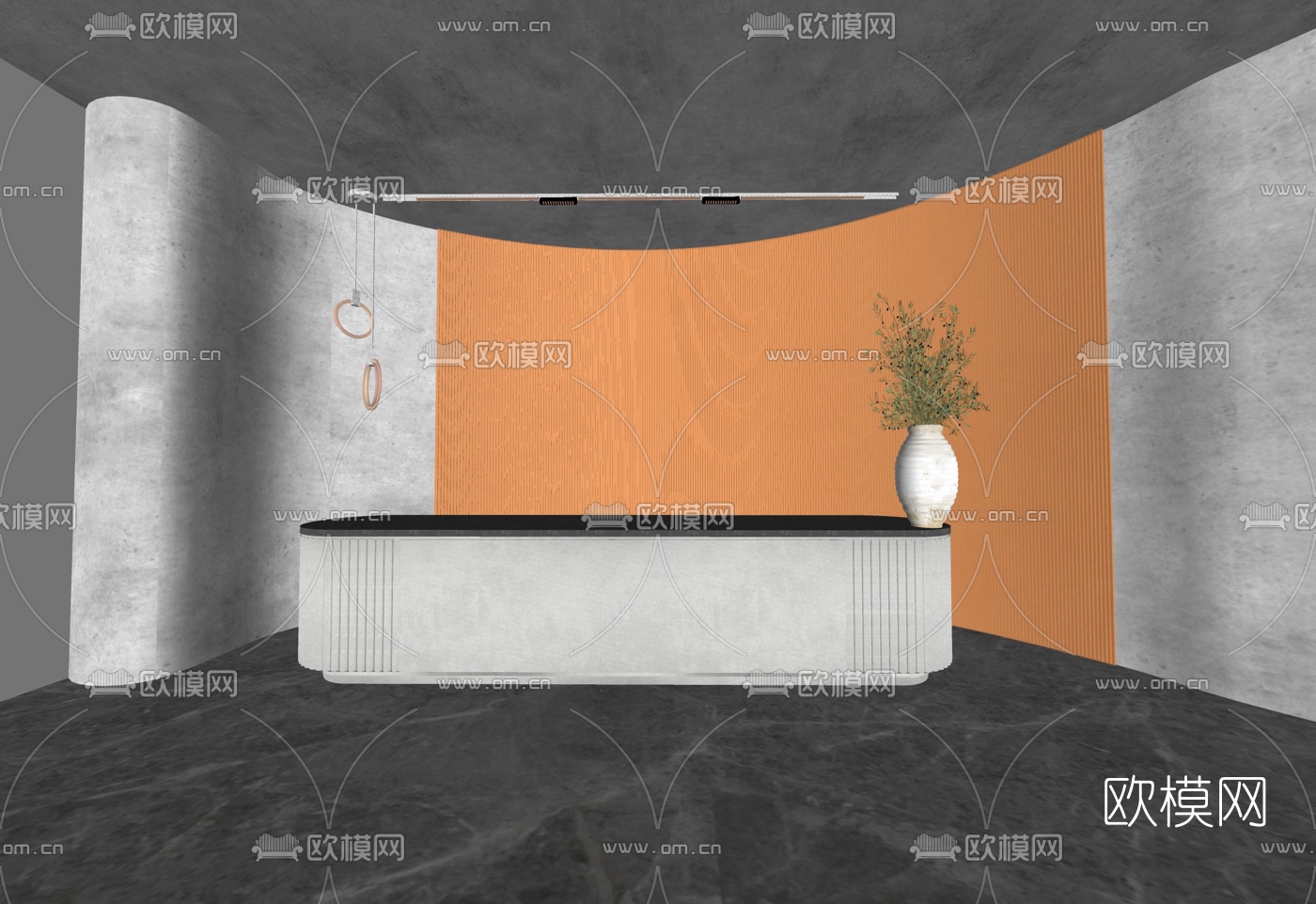 现代办公室前台su模型下载（渲染图2）