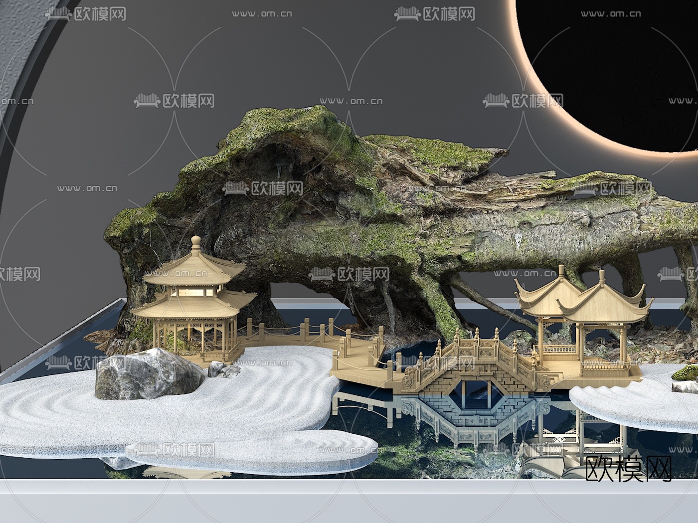 新中式旱景园艺小品3d模型