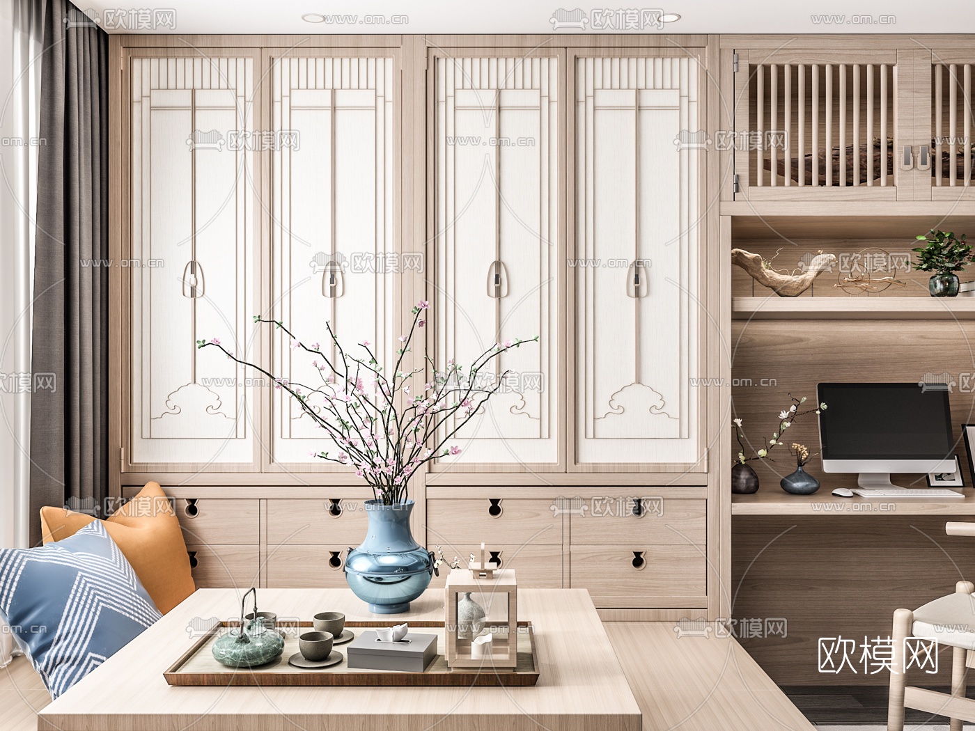 日式榻榻米书房3d模型下载（渲染图2）