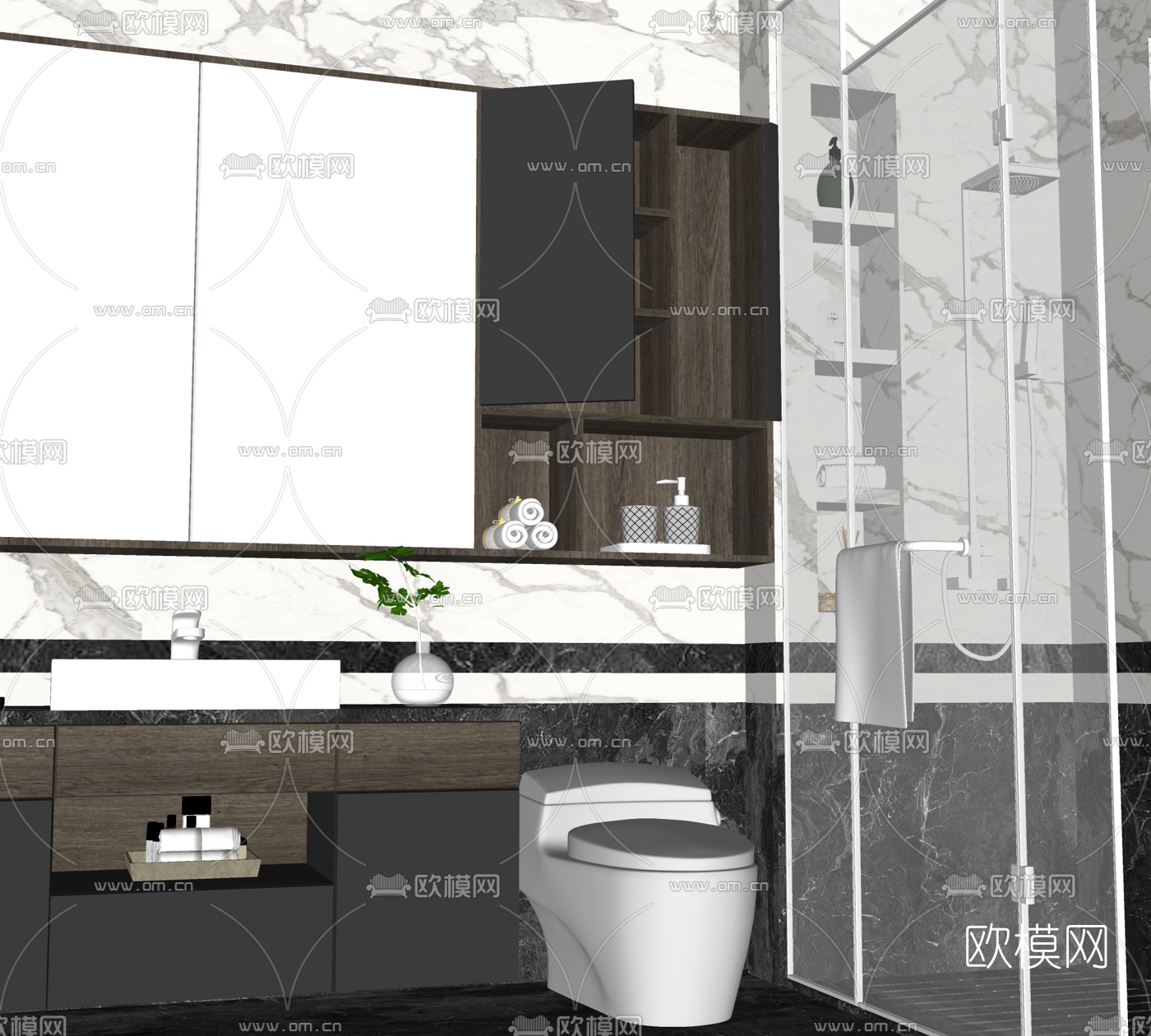 现代浴室卫生间免费su模型下载