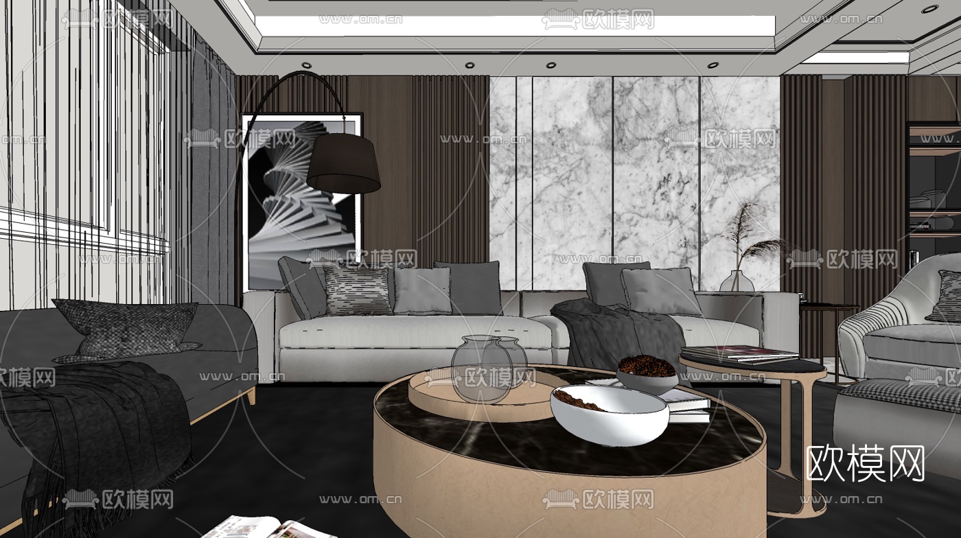 现代轻奢客餐厅su模型