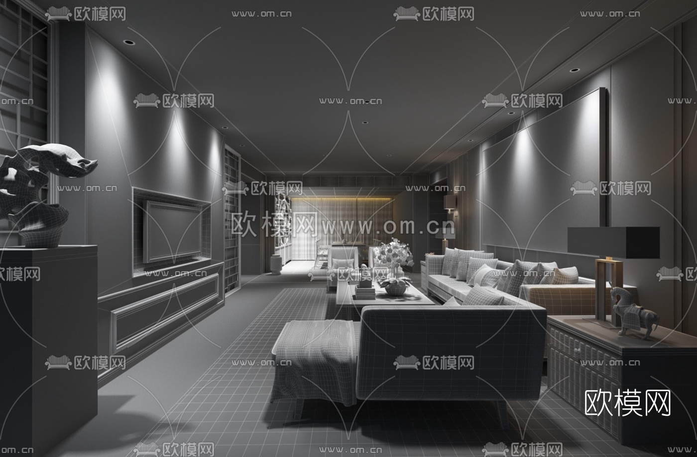 李益中现代客厅空间3D模型