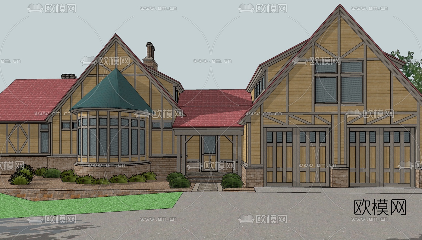 欧式独栋别墅su模型下载（渲染图3）