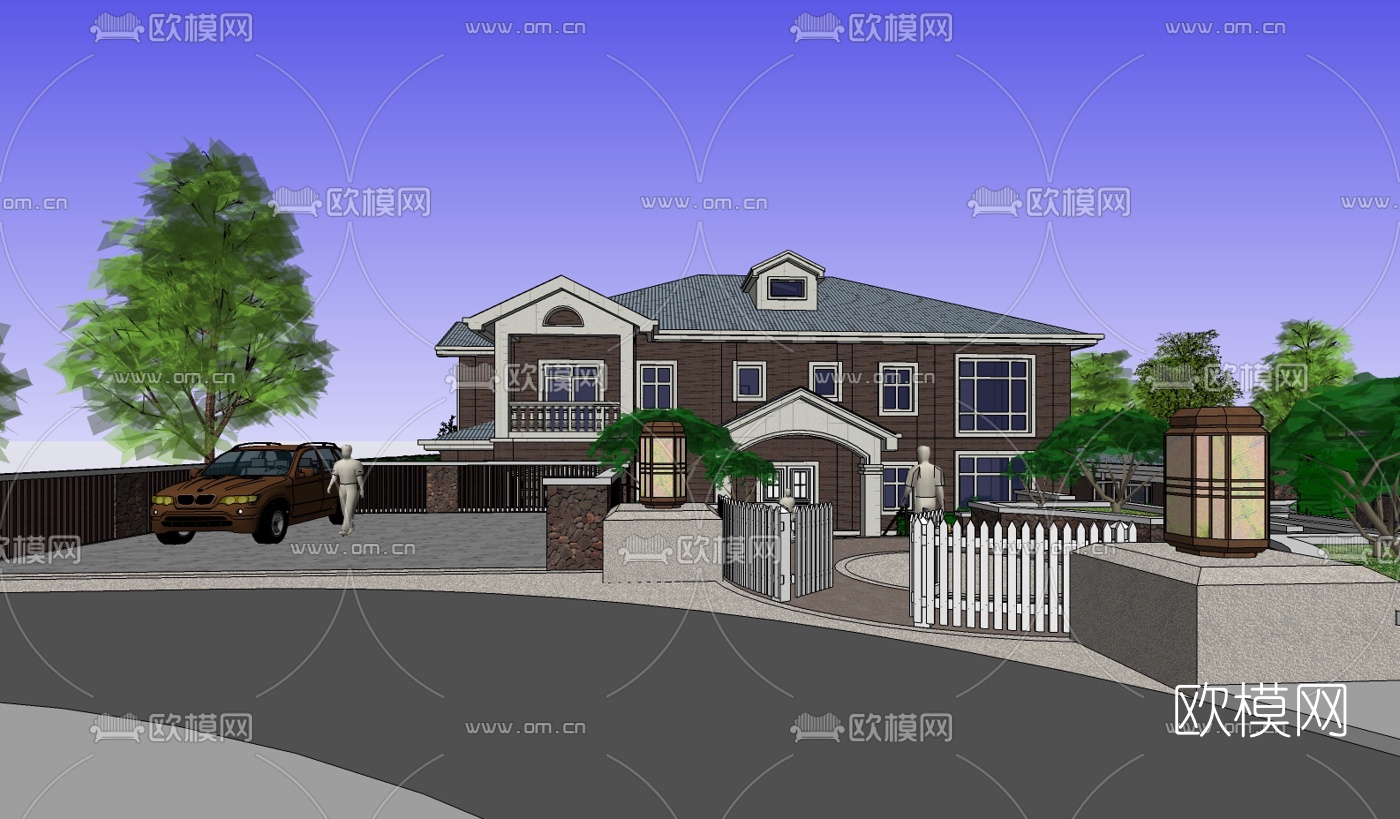 简欧别墅su模型下载（渲染图1）