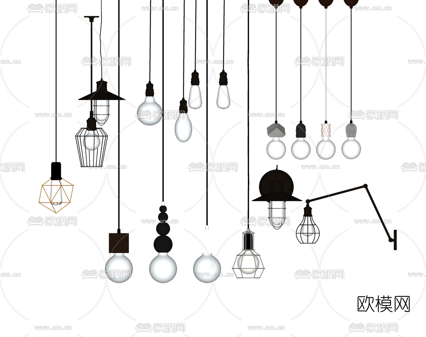 工业风吊灯壁灯组合su模型下载