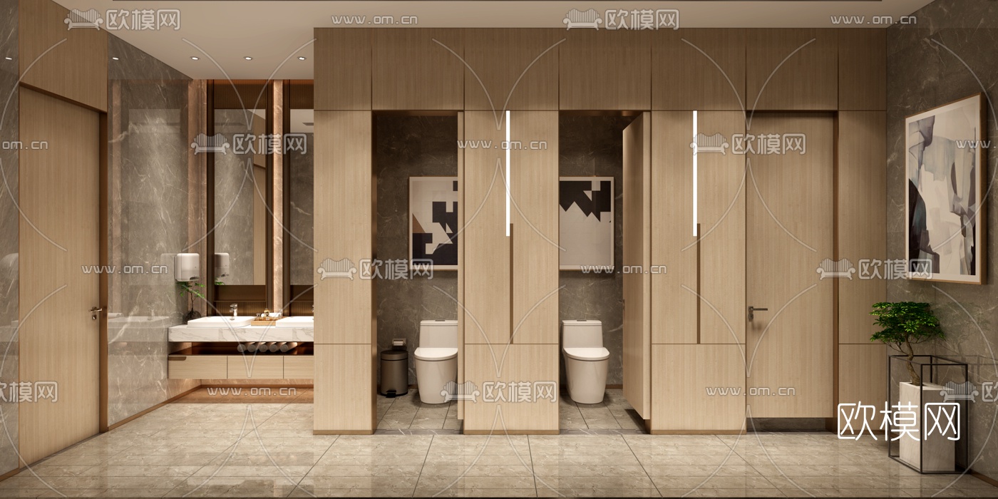 现代公共卫生间3d模型下载（渲染图1）
