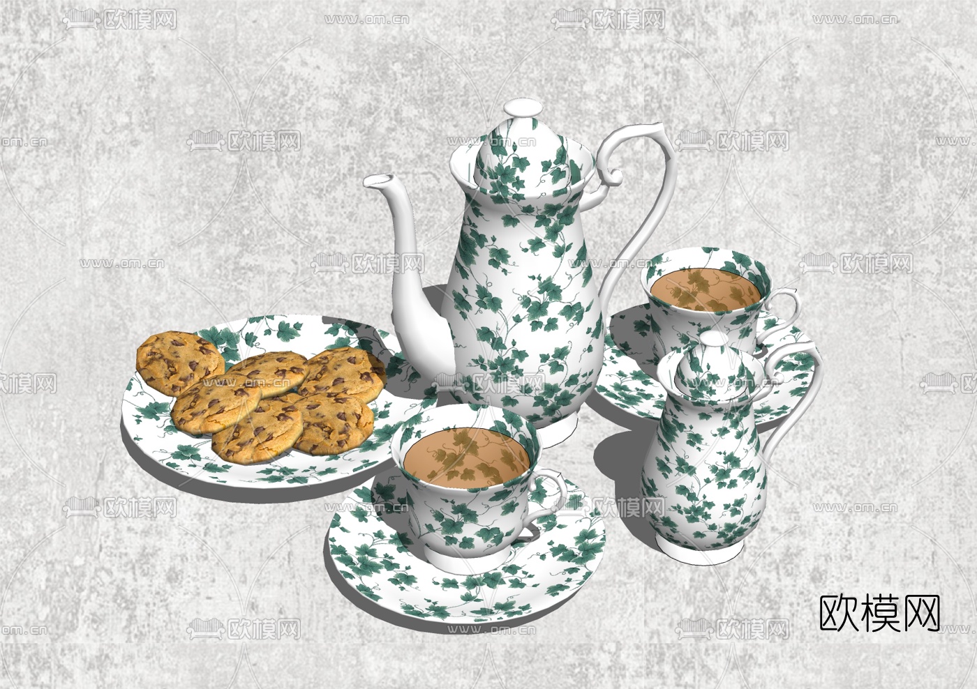 欧式茶具托盘免费su模型下载