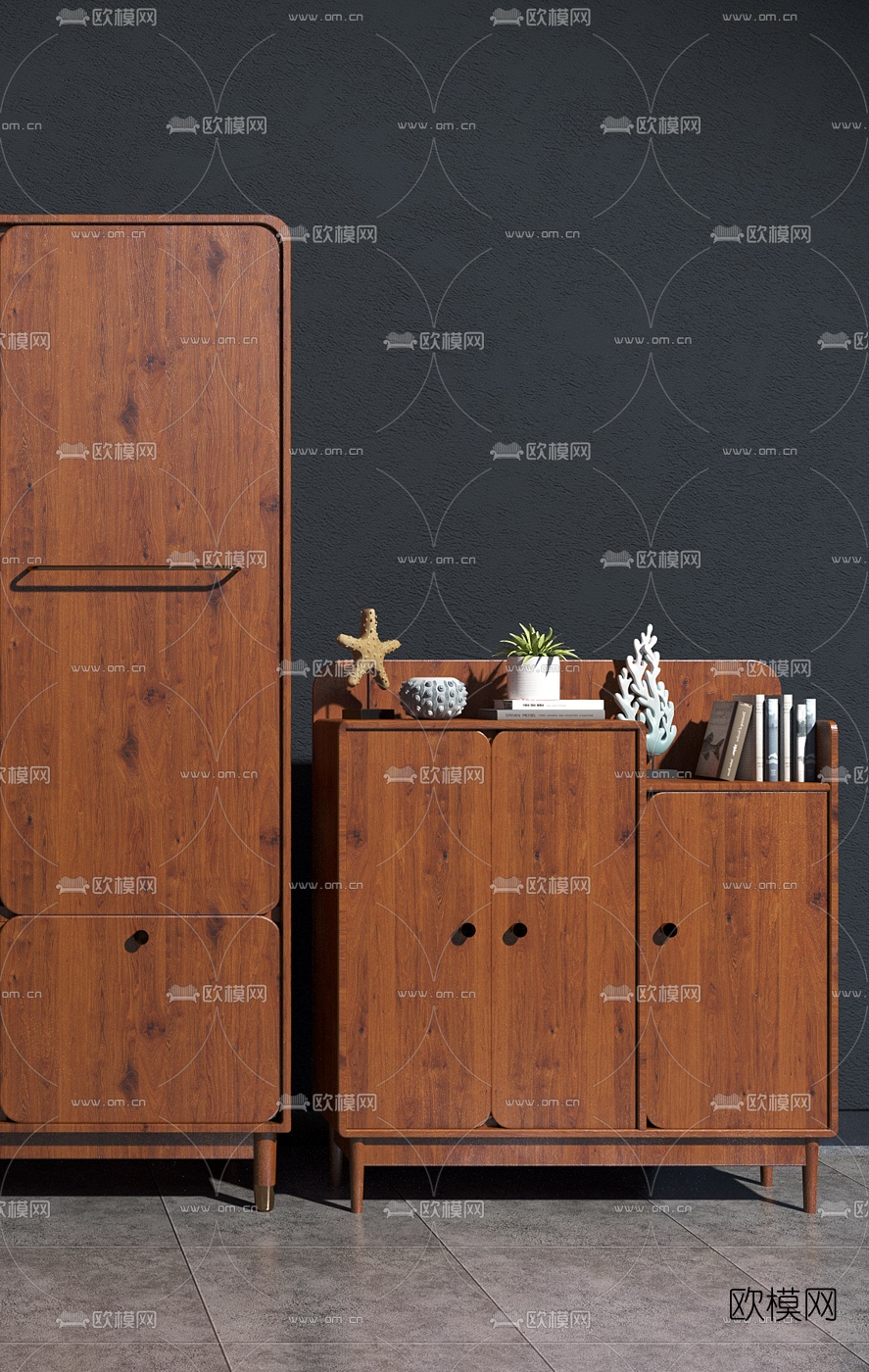 北欧实木衣柜鞋柜3d模型下载（渲染图3）