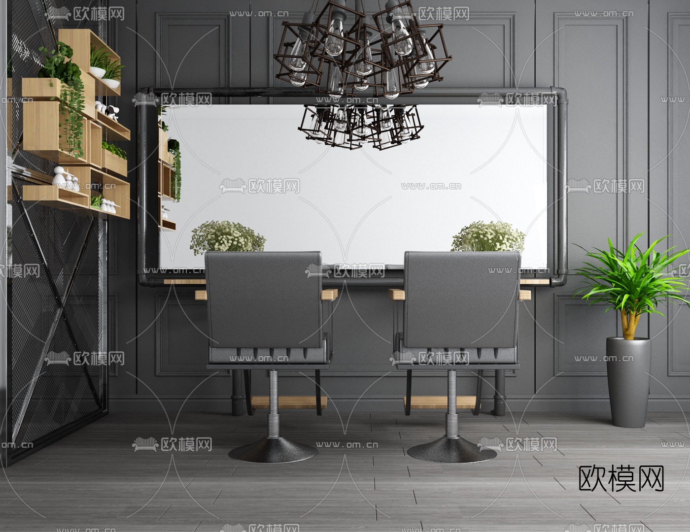 工业风理发店专用椅3d模型下载