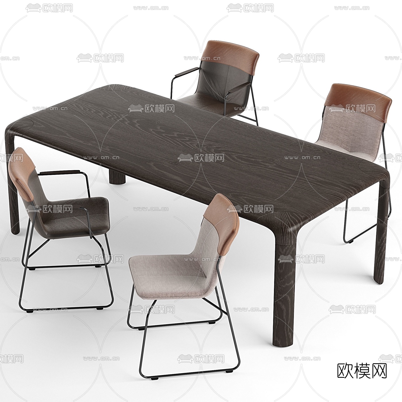 现代实木桌椅组合3D模型-免费3dmax模型库-欧模网