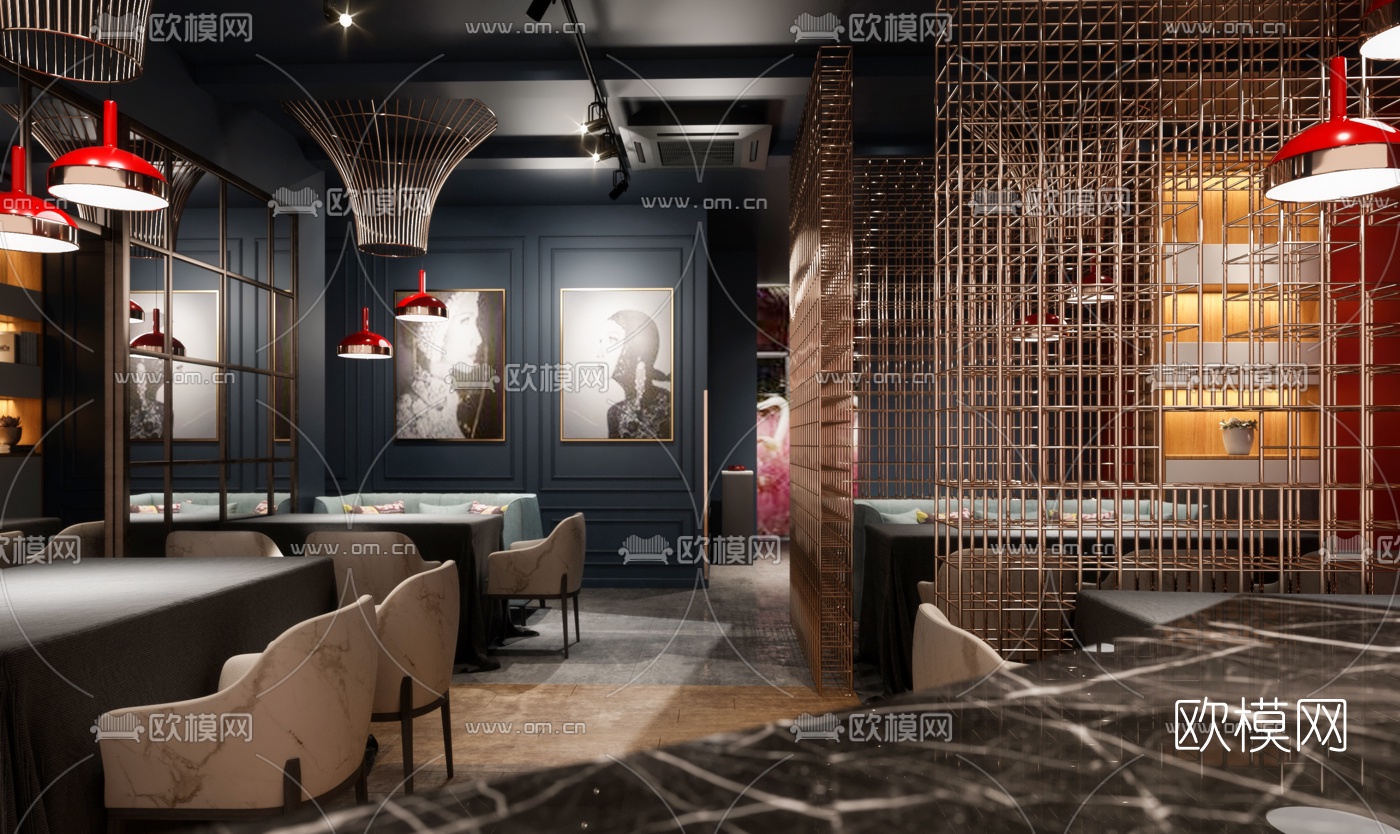 现代轻奢茶餐厅3d模型下载（渲染图1）