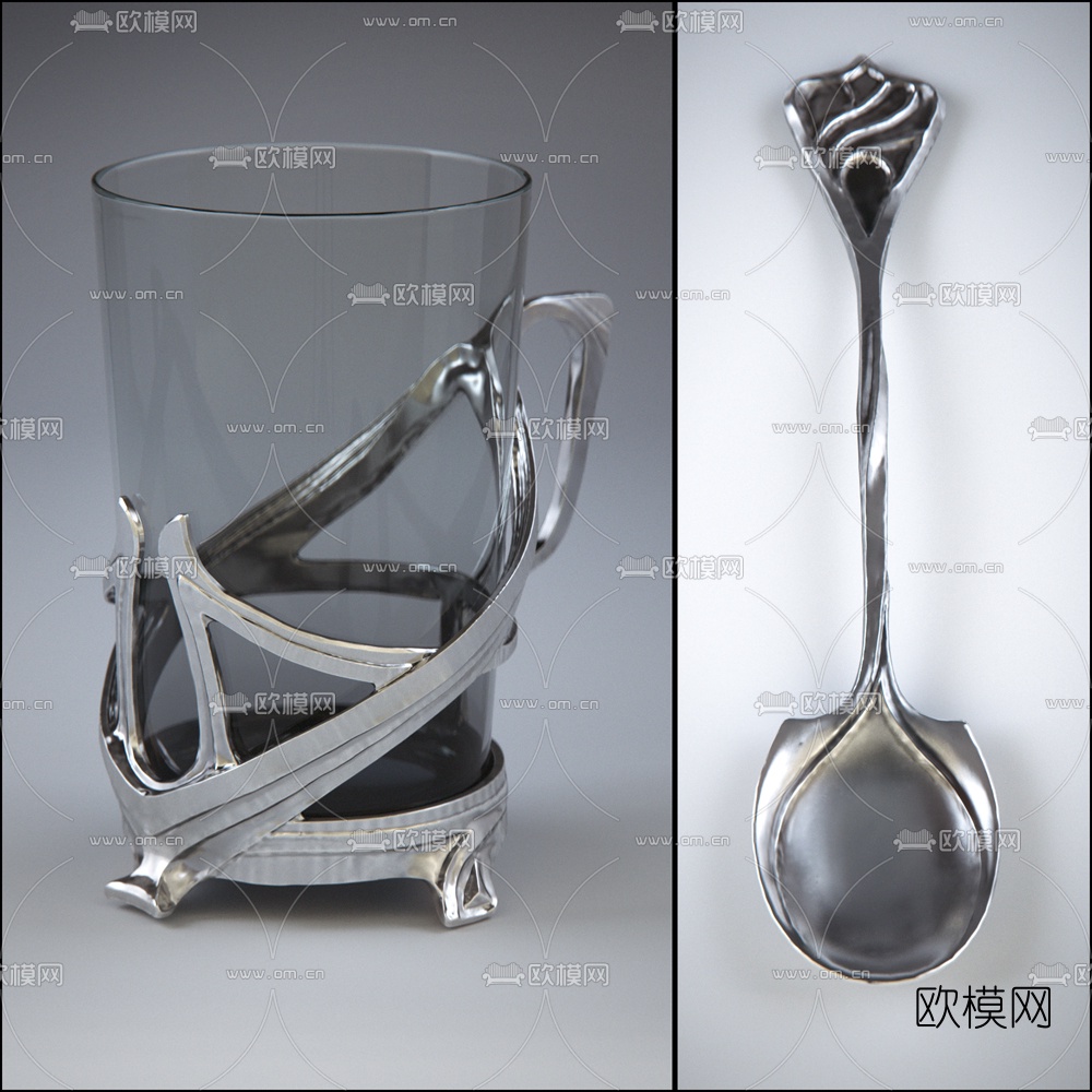 欧式金属水壶水杯组合3D模型