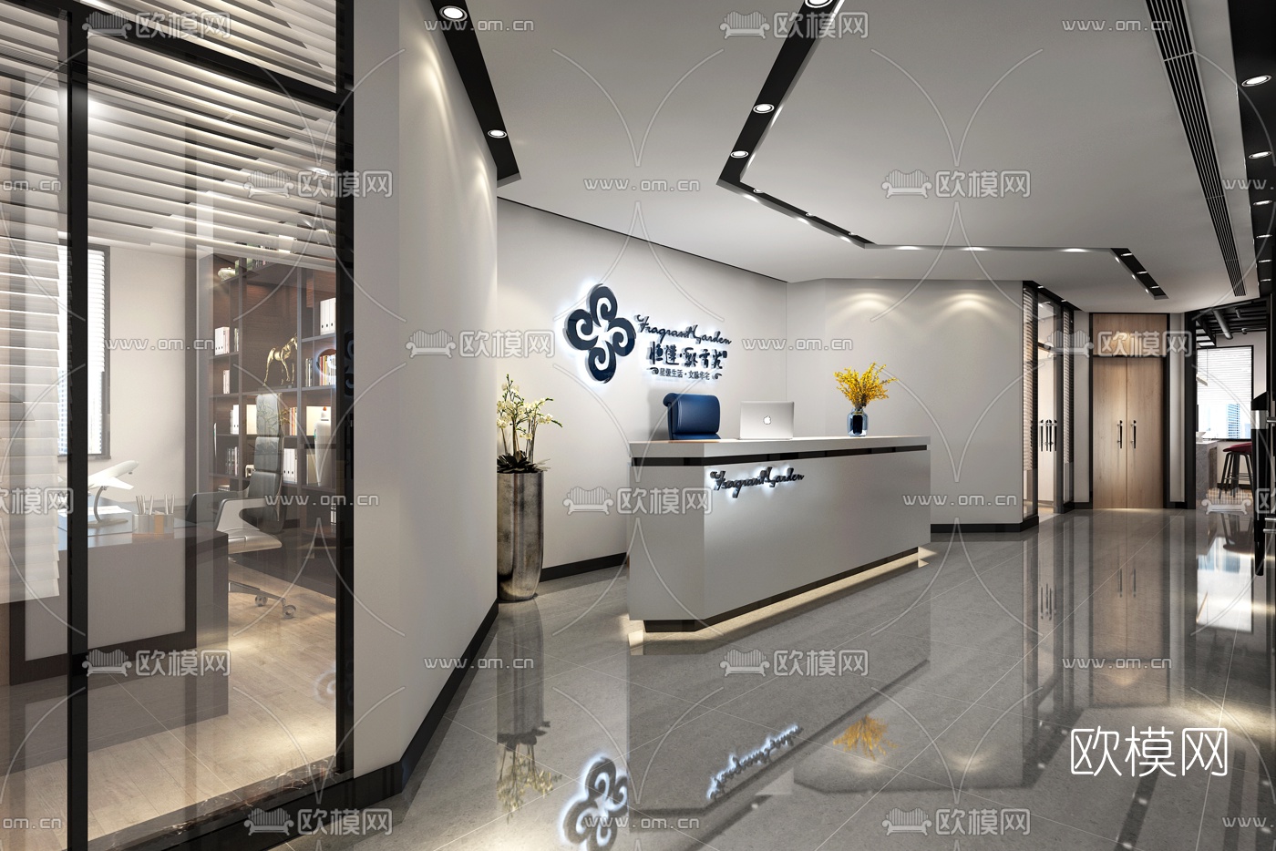 现代公司前台接待区3D模型