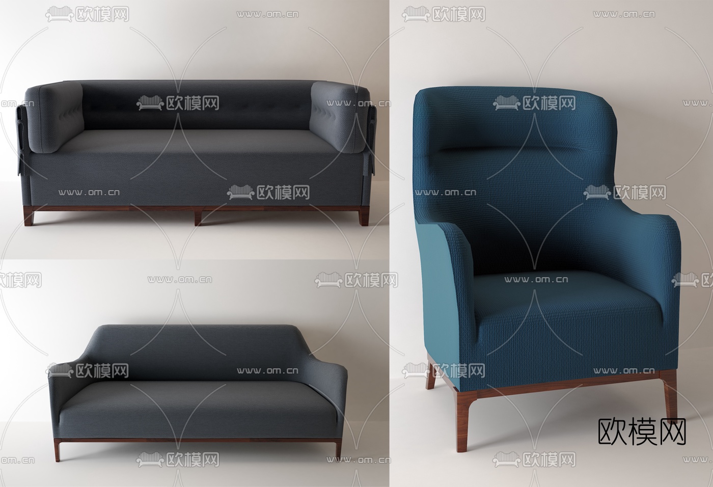 美式多人沙发3d模型