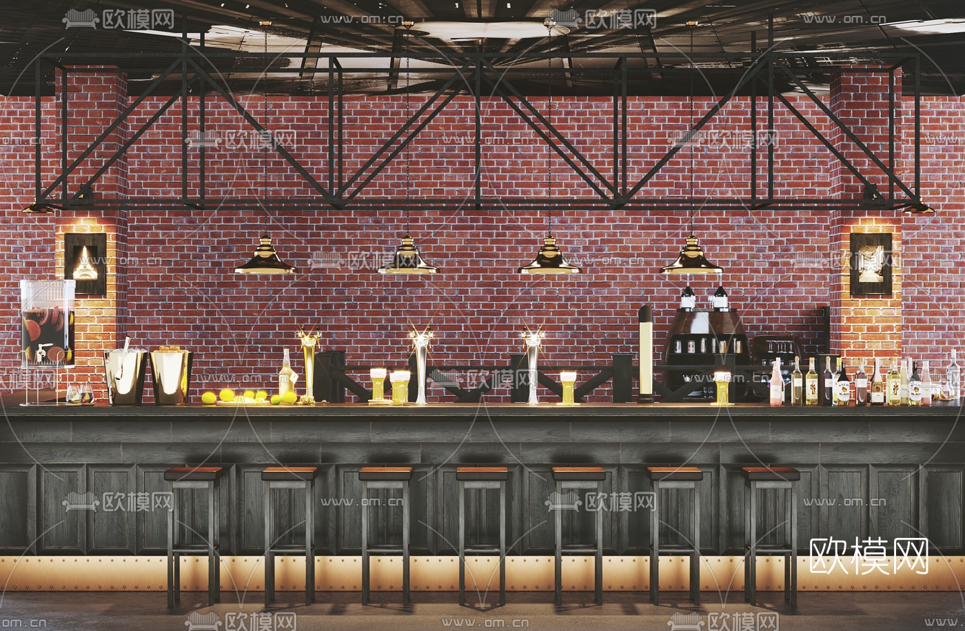 工业风吧台吧台椅3d模型下载（渲染图1）