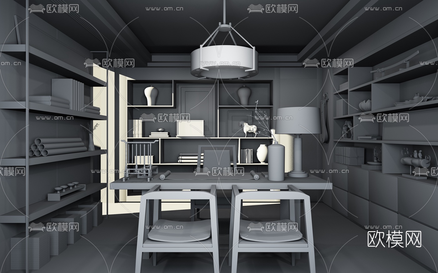 葛亚曦 新中式书房3D模型