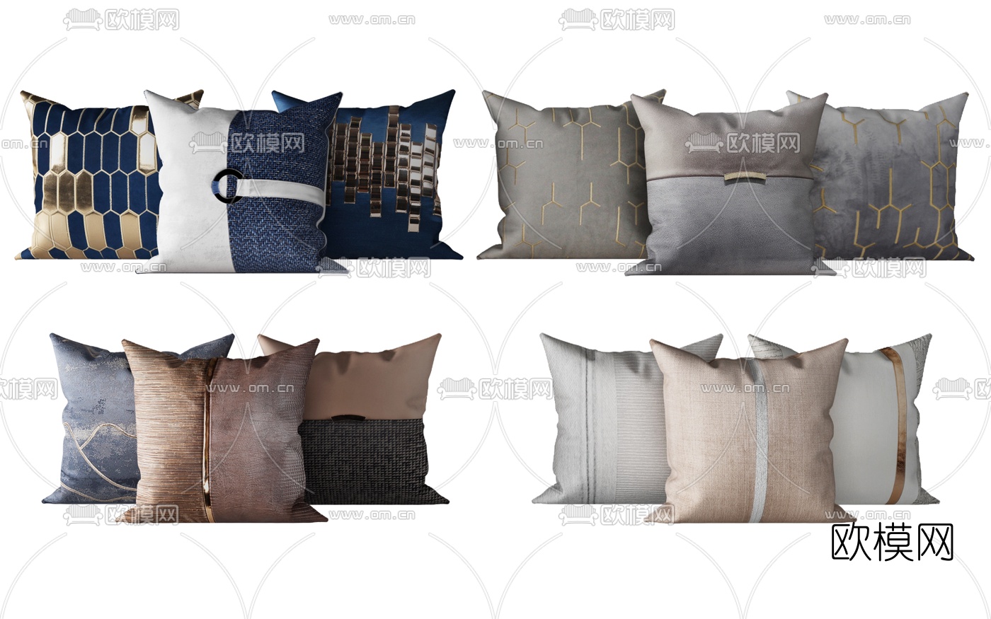 现代布艺抱枕组合3d模型下载（渲染图4）
