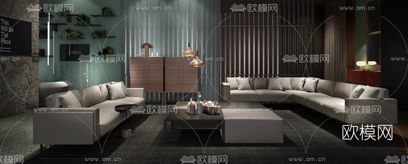 意大利Cassina品牌 现代客厅组合沙发3D模型下载（渲染图1）