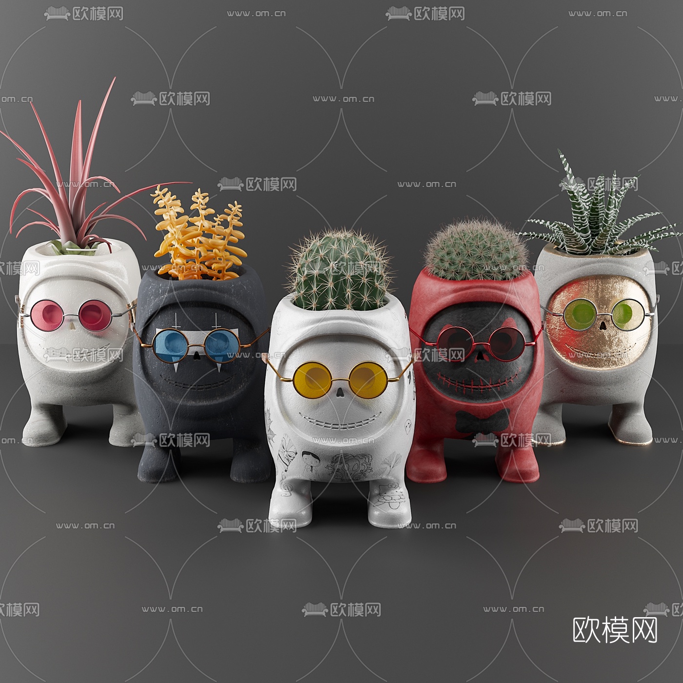 北欧仙人球多肉盆栽3d模型