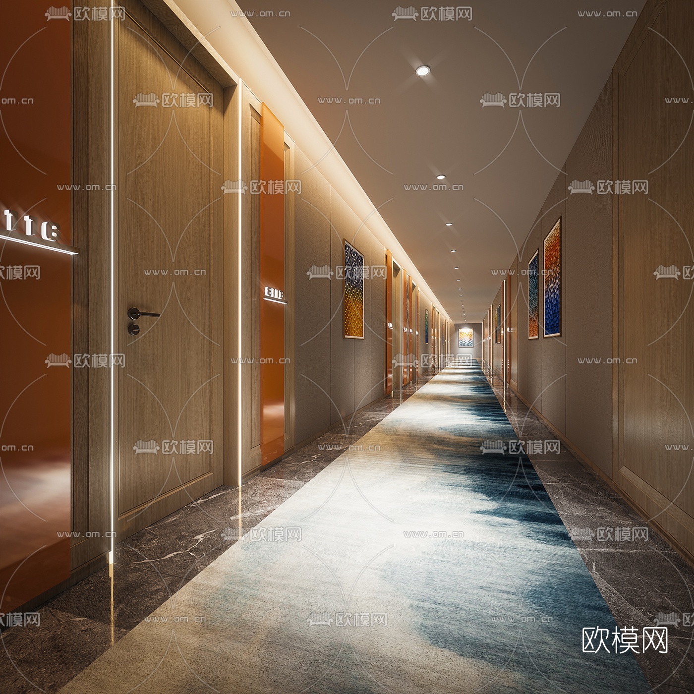 现代酒店走廊过道3d模型下载