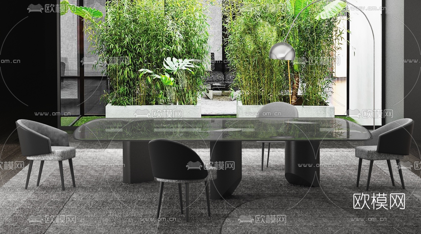 意大利Minotti品牌 现代玻璃餐桌椅3d模型下载