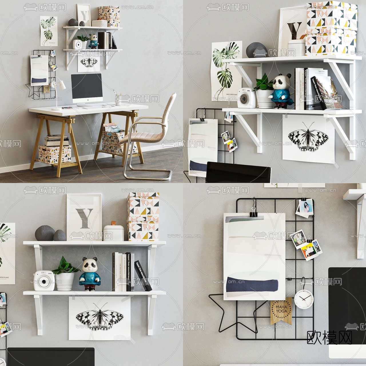 北欧书桌椅3d模型下载