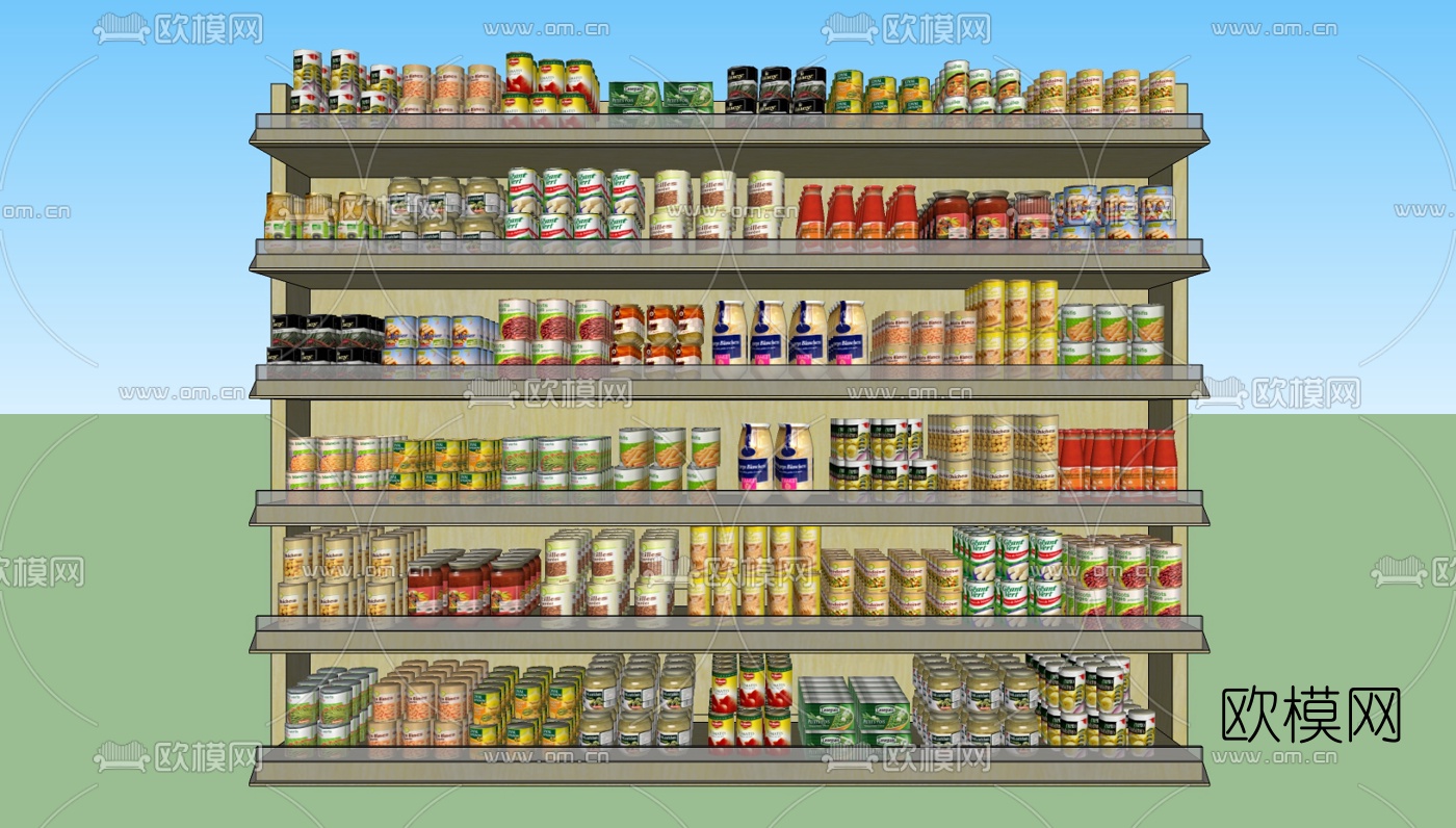 现代超市柜架免费su模型下载（渲染图1）