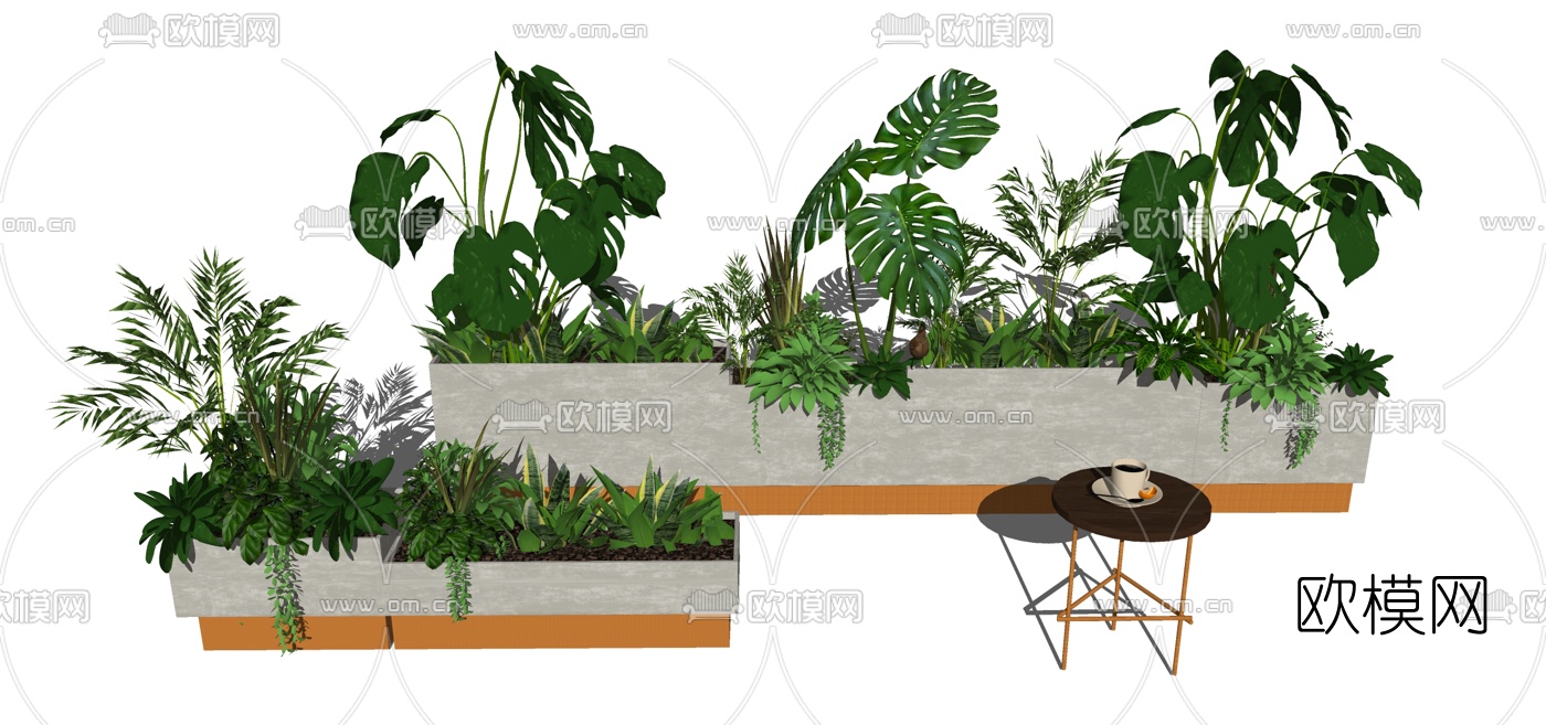 现代植物盆栽组合su模型下载