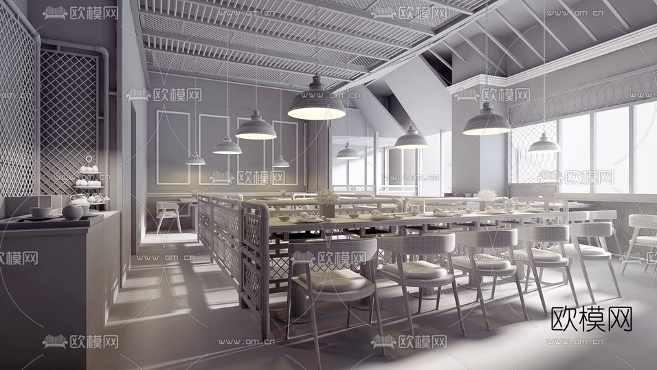 工業(yè)風(fēng)自助餐廳3d模型下載(渲染圖3)