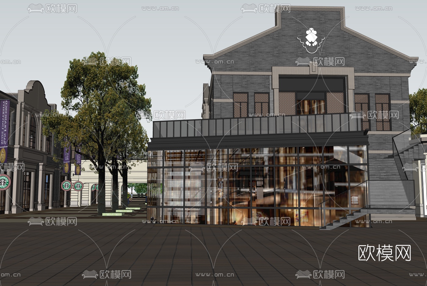 中式民国风酒吧商业街su模型下载（渲染图7）