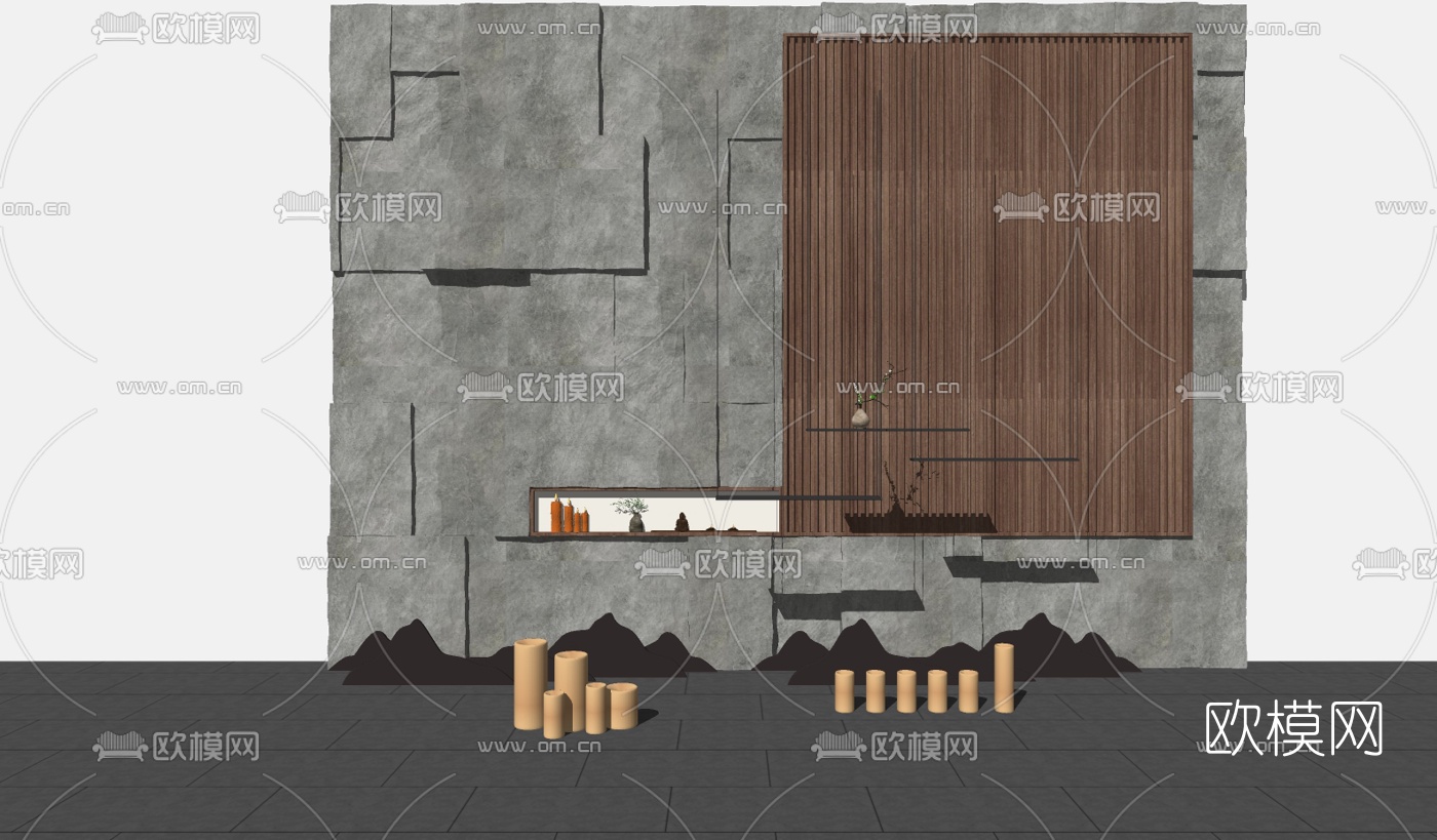 自然风石头背景墙su模型下载（渲染图2）