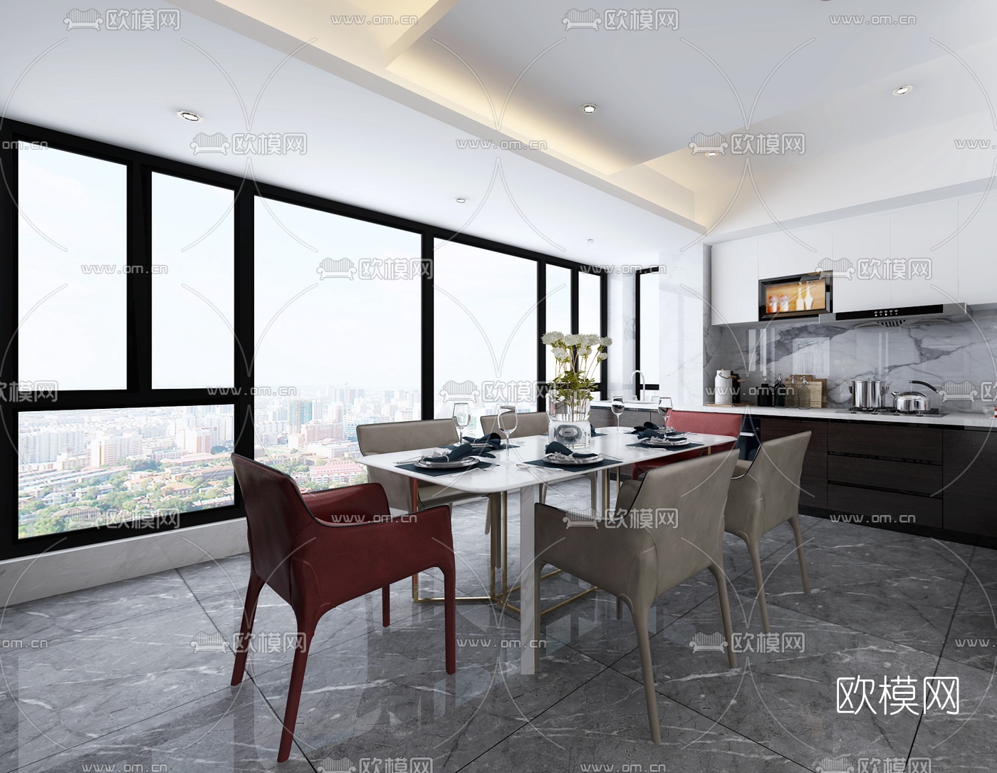 现代简约客厅餐厅3D模型