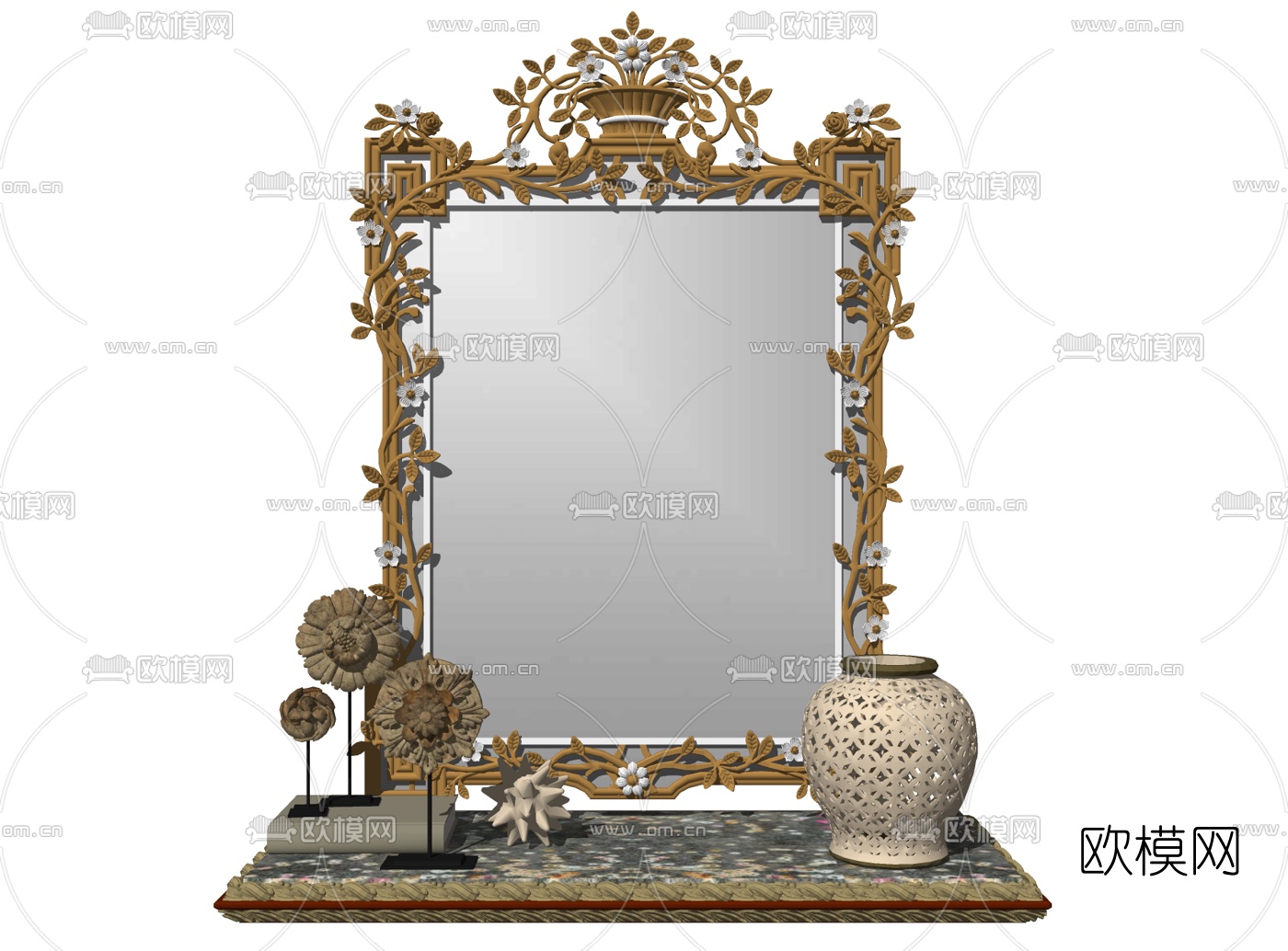 欧式金属雕花梳妆镜su模型下载