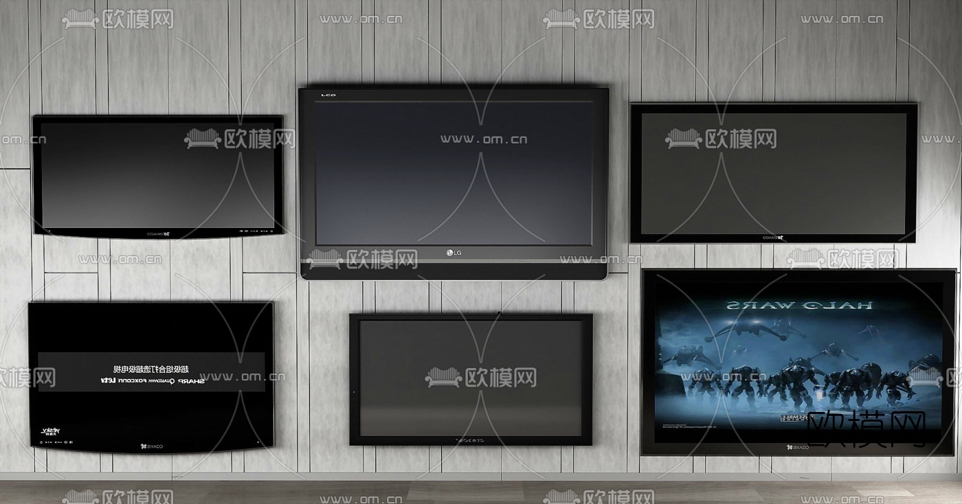 现代液晶电视组合3D模型下载