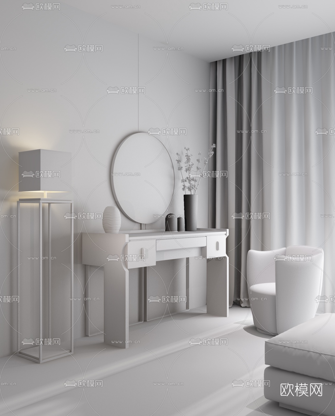 意大利Capital品牌 现代实木梳妆台3d模型下载（渲染图2）